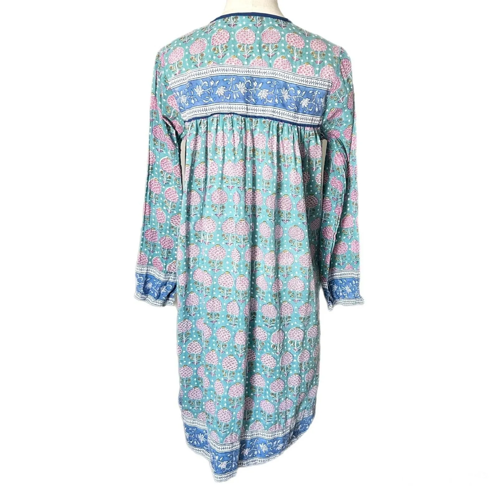 SZ Blockprints for J.Crew Leyla Mini Dress Tassels 100% Cotton Size Medium Blue - Image 4