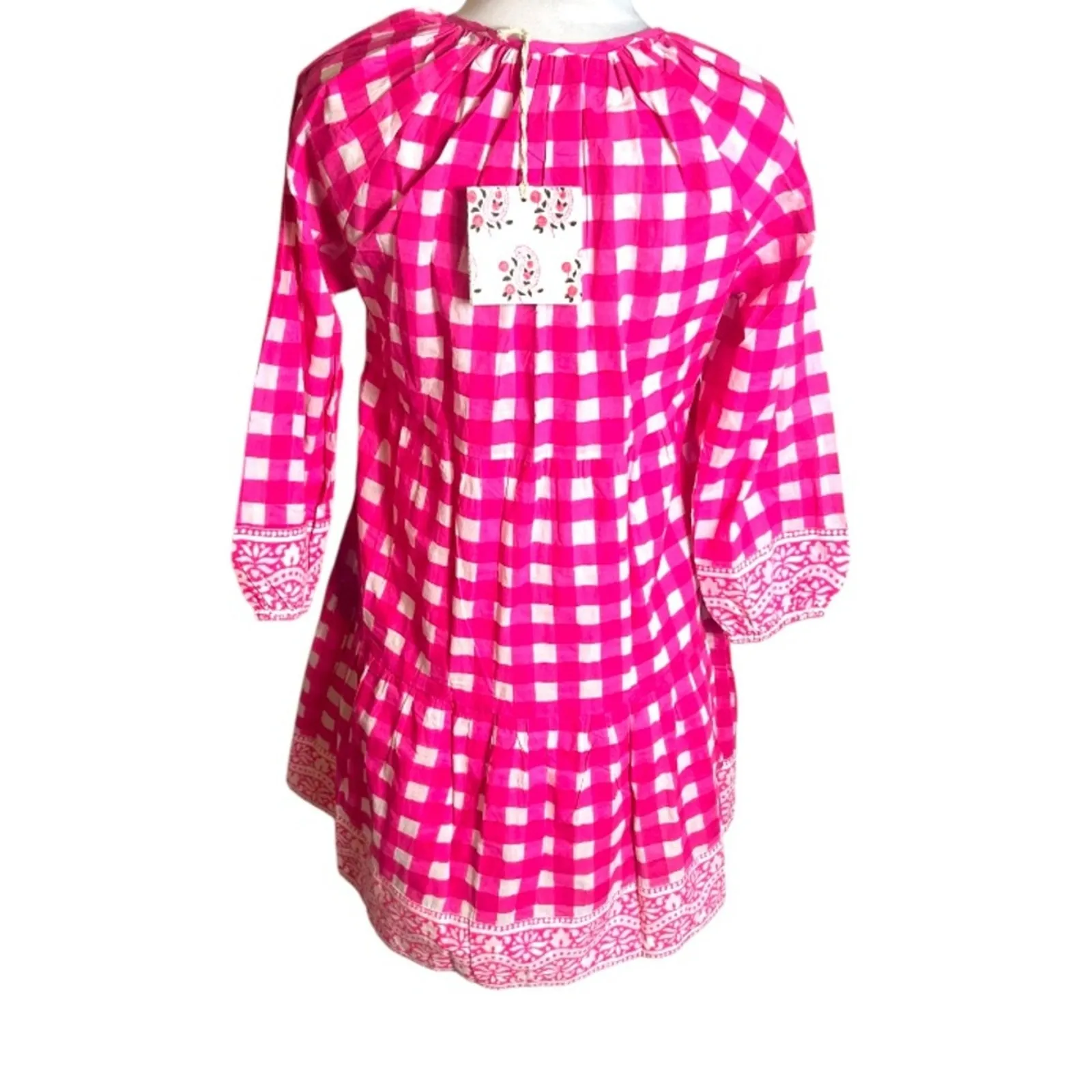 NWT TUCKERNUCK SZ  Block Print By Hand Priya Dress Hot Pink Gingham Sz S - Image 9