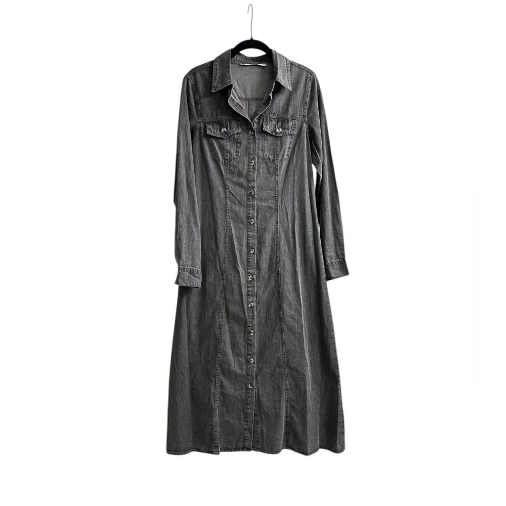 Ellison Gray Chambray Denim Shirt Dress Midi Long Sleeve Size Small - Image 2