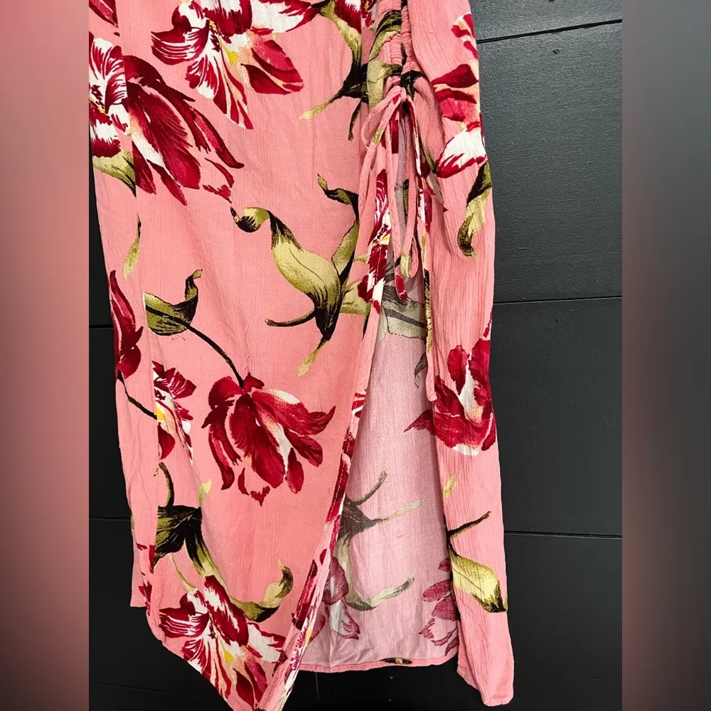 FOREVER 21 Contemporary Tropical Pink Maxi Skirt Side Slit Tie Women’s Sz S GUC - Image 2