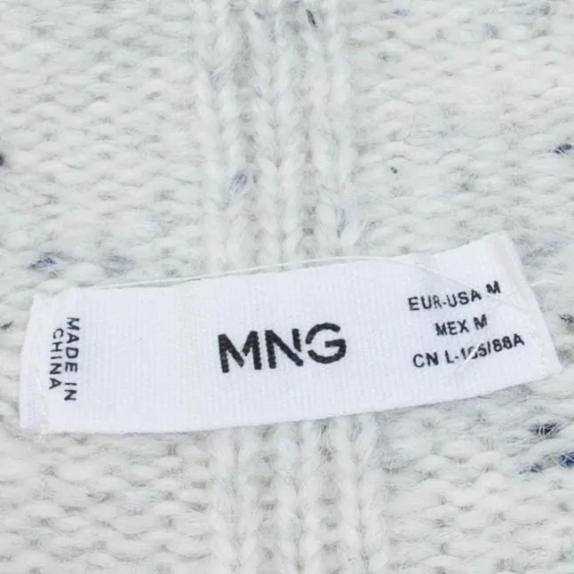 MNG Mango Womens Speckled Mock Neck Knit Sweater Size M White Cabincore Cozy - Image 4