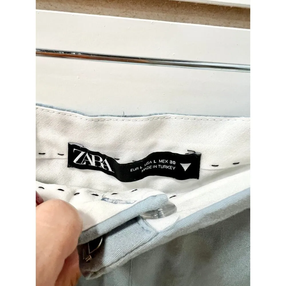 Zara High Waisted Pleated Wide Leg Trouser Pants Pastel Blue Women's Size Large - Image 3