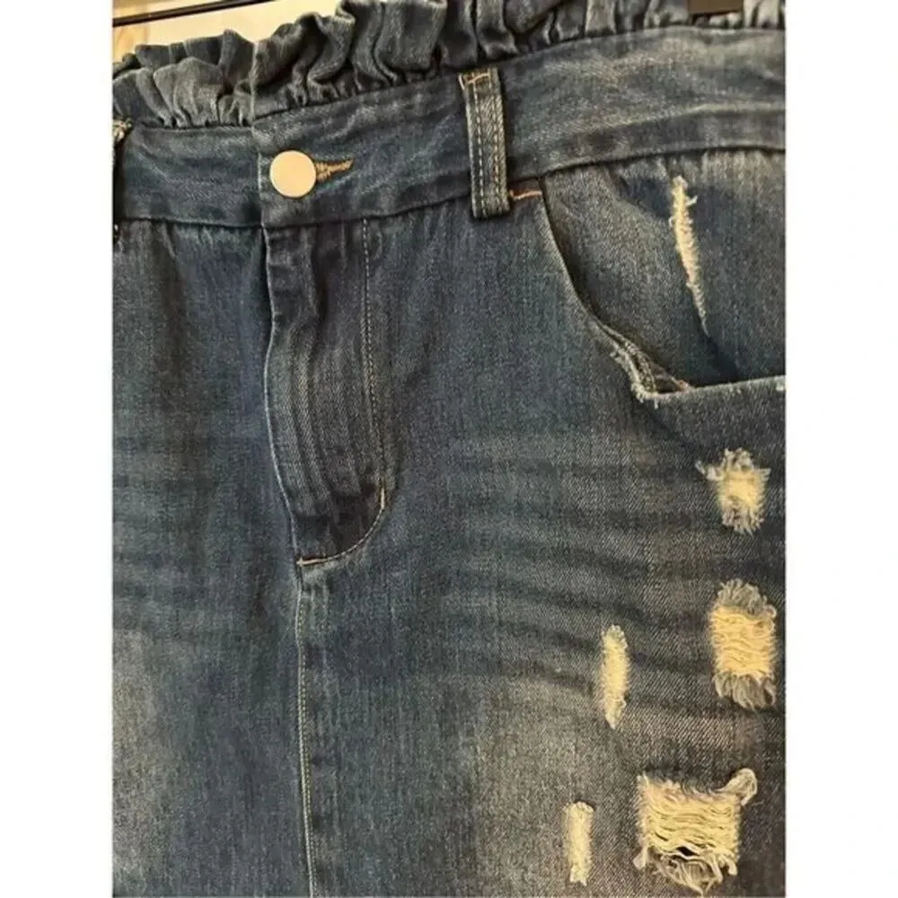 Hayden Denim Mini Skirt Distressed Frayed Hem - Image 4