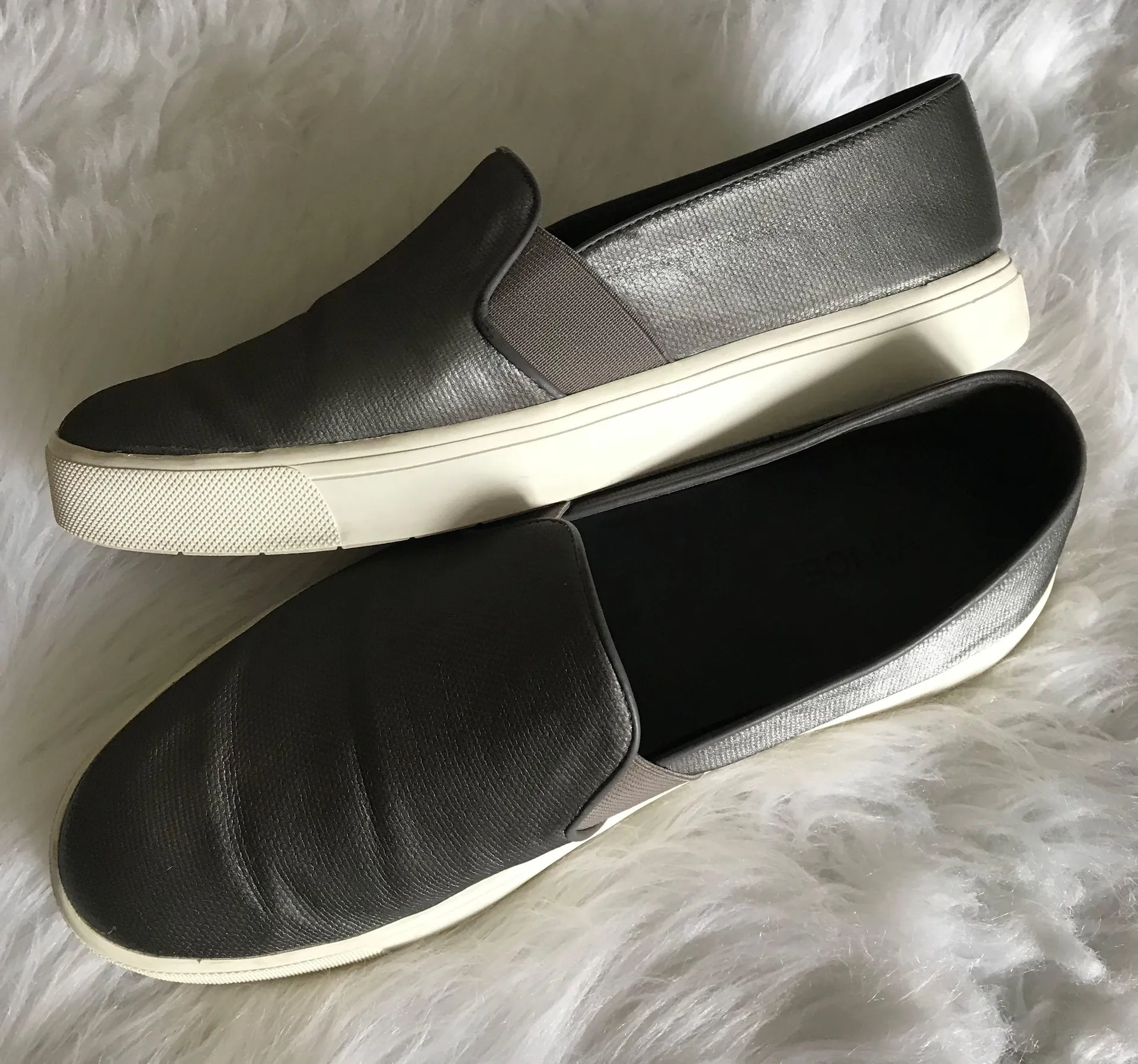 Vince Metallic Shiny Gray Silver Slip On Shoes 9.5M - Image 2
