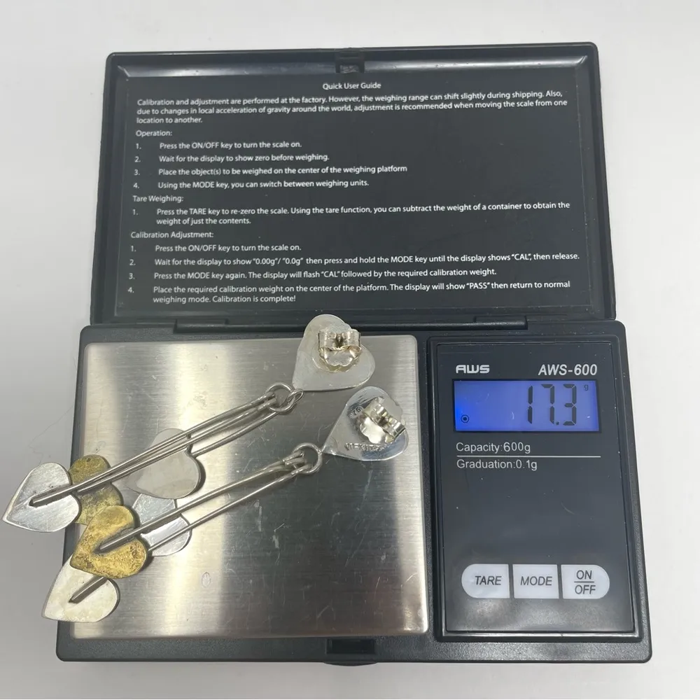 Sterling silver triple heart dangle post earrings, vintage - Image 13