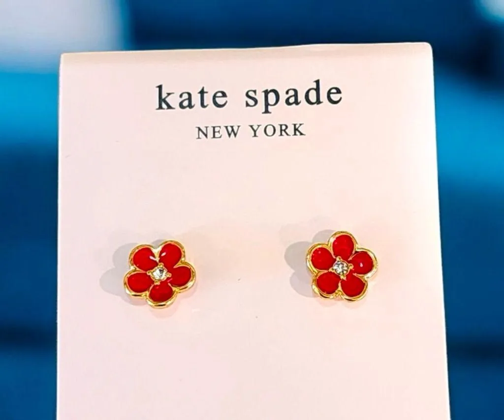 Kate Spade - ‘First Bloom’ Red Floral Studs W/ Gold-Plating & Crystals - Image 2