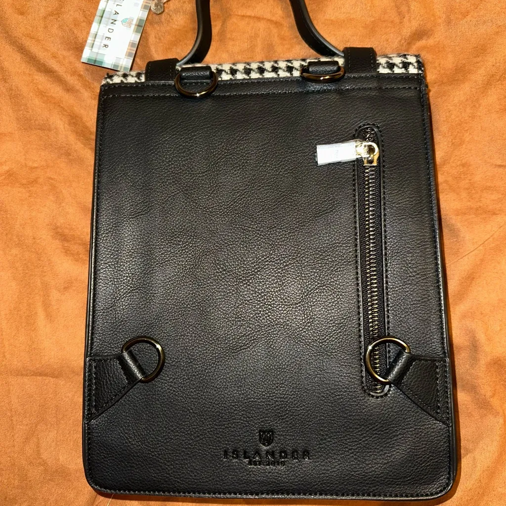 The Islander UK Harris Tweed Houndstooth Leather Backpack Satchel – NWT Black - Image 7
