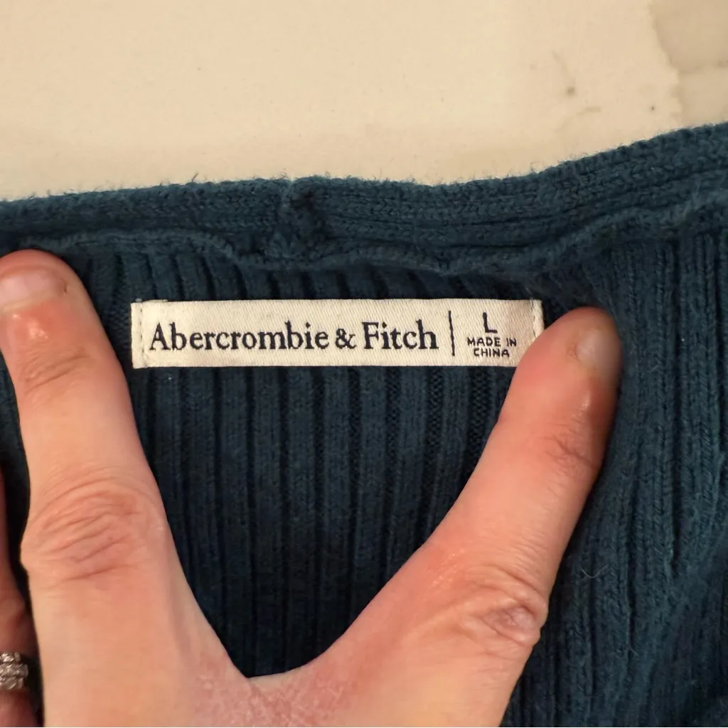 Abercrombie & Fitch Ribbed V-Neck Knit Sweater Body Suit Women’s Large Teal Blue - Image 5