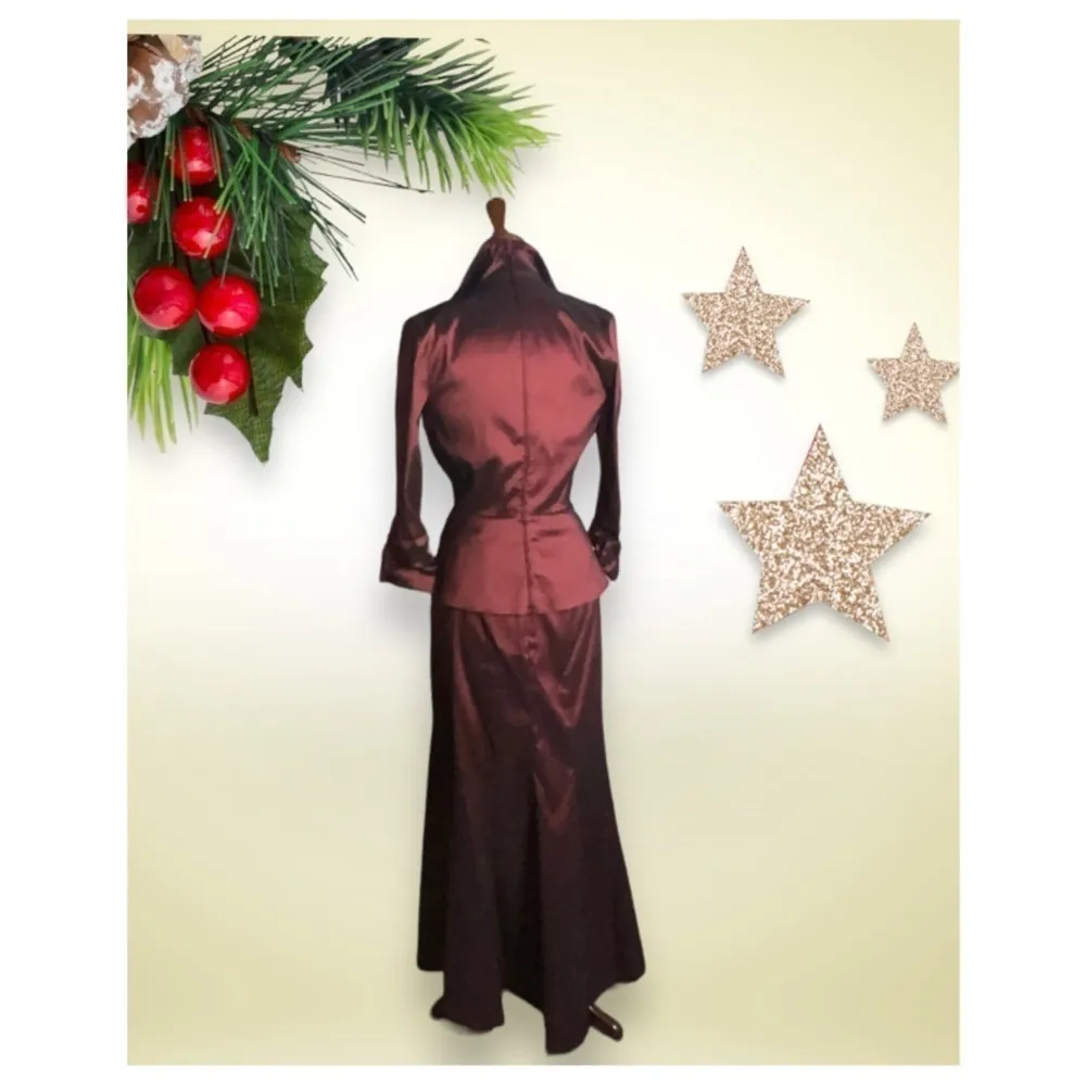 Tadashi Collection Burgundy Wine Taffeta Christmas Party Formal Skirt Set 6 - Image 3