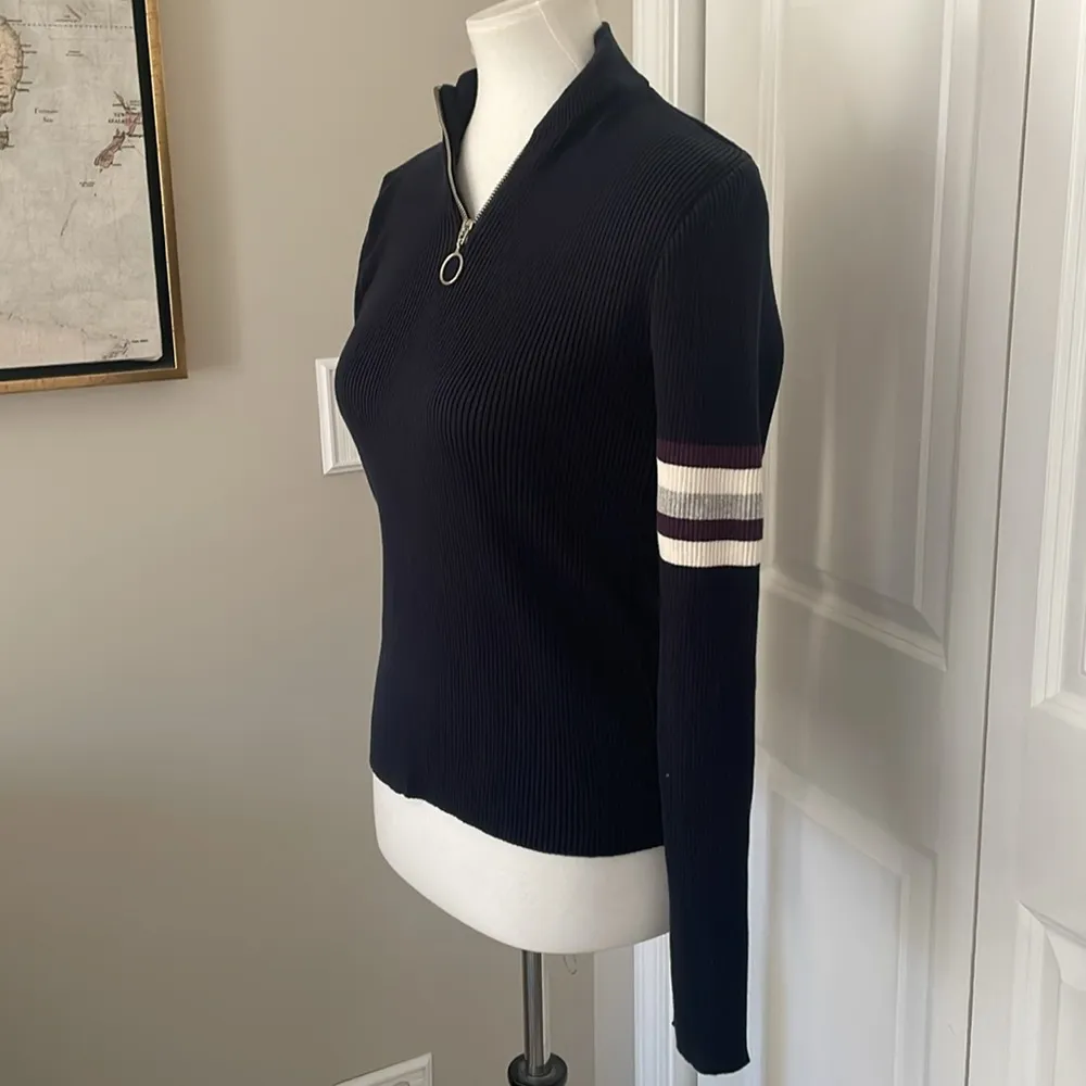 Cutest Brand New Urban Outfitters Navy Blue / Striped Quarter Zip Sweater Top - Image 4