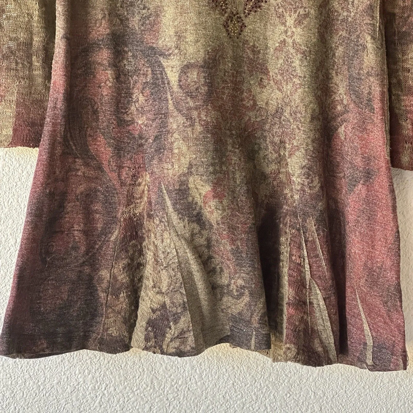 Cactus Boho Women’s Tunic Shirt Scoop Neck Top Flared Hem Long Sleeve Brown Size M - Image 3