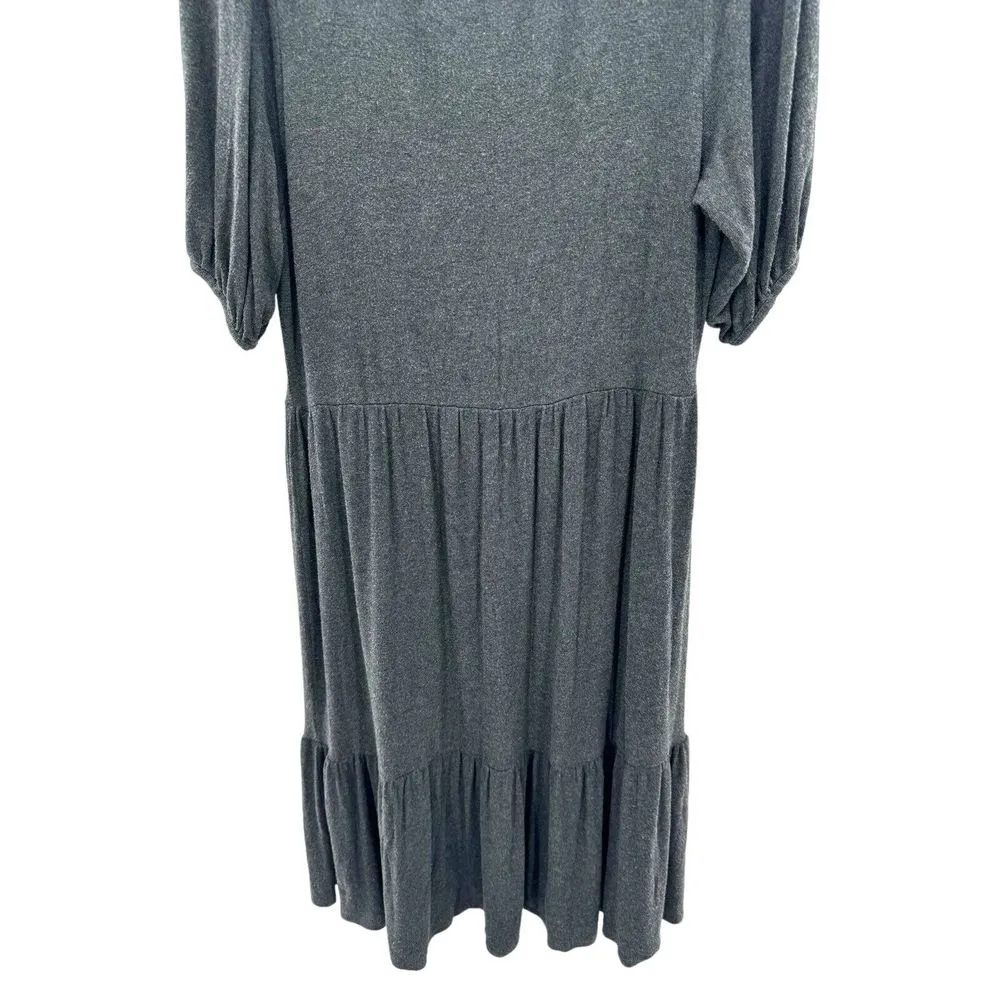 T Tahari Blouson Sleeve Tiered Visoce Blend Midi Dress Knit Charcoal‎ Gray Large - Image 3