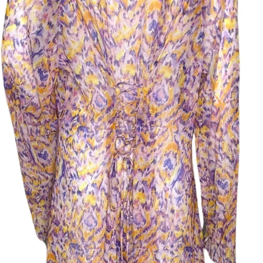 Savage Fenty Kimono Women Medium Large Orange Purple Abstract Animal Print Sheer - Image 6