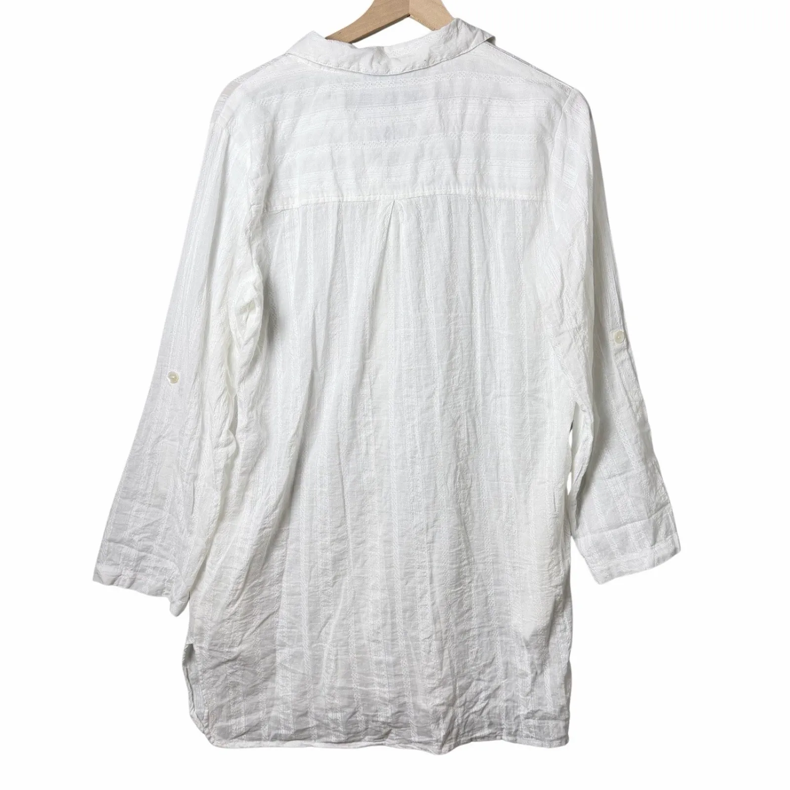 Blue Island White Long Sleeve Gauze Tunic Beach Swim Cover Up Top 100% Cotton M - Image 2