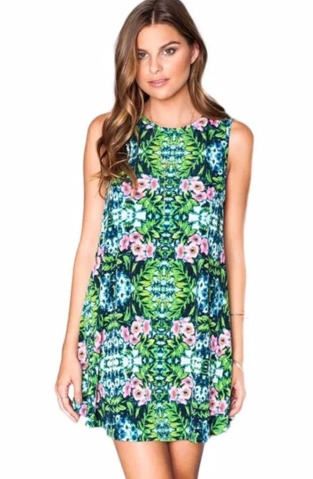 Show Me Your Mumu Garret Tank Dress Green Floral Sleeveless High-Neck Size XS - Image 9