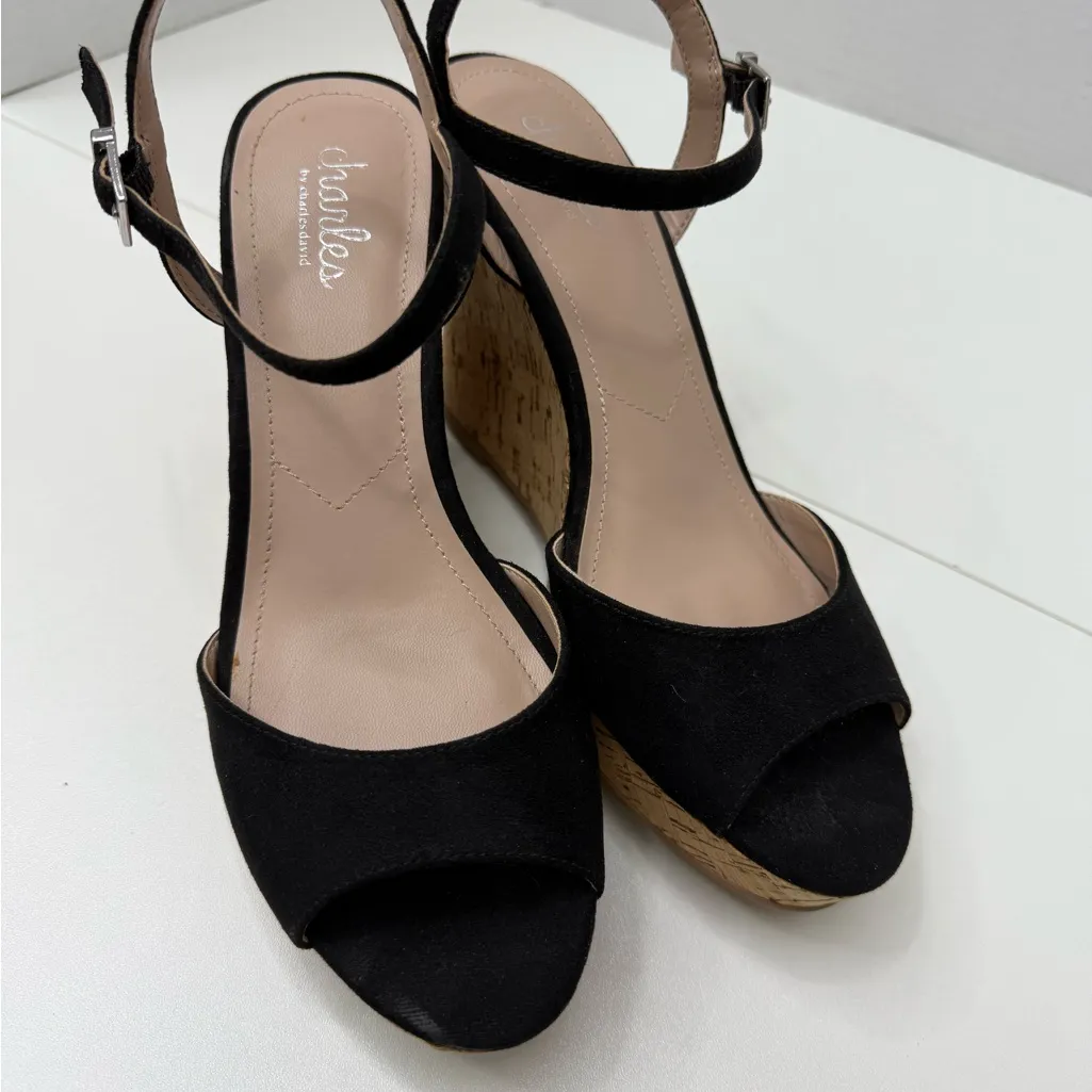 Charles By Charles David Black Cork Wedges size 8 - Image 4