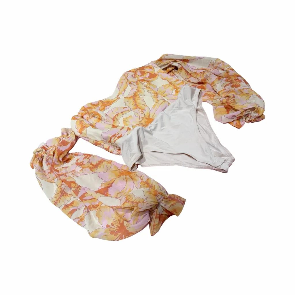 NEW RNWY The Label Long Balloon Sleeve Off The Shoulder Vishaka Bodysuit Sz L Orange Size L - Image 5