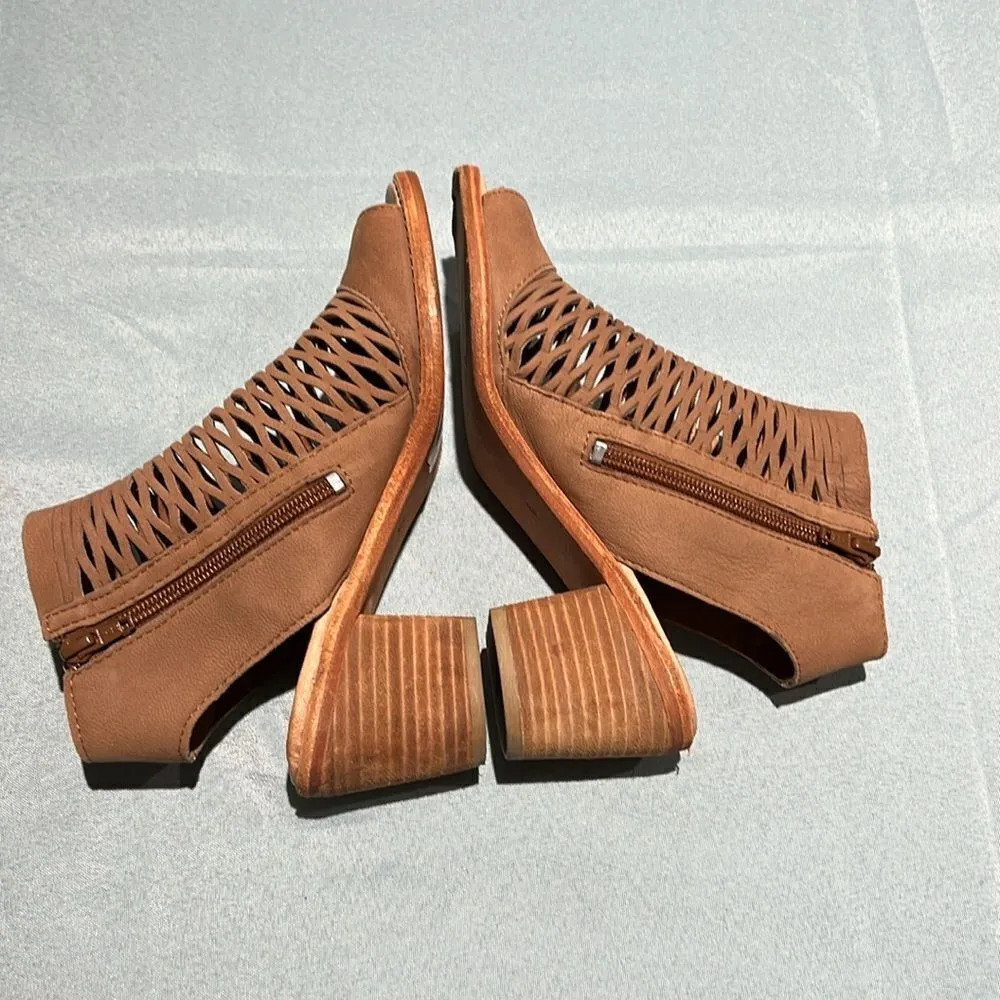 EUC DIBA laser cut open toe block heel‎ sling back B39 Tan Size 6 - Image 8