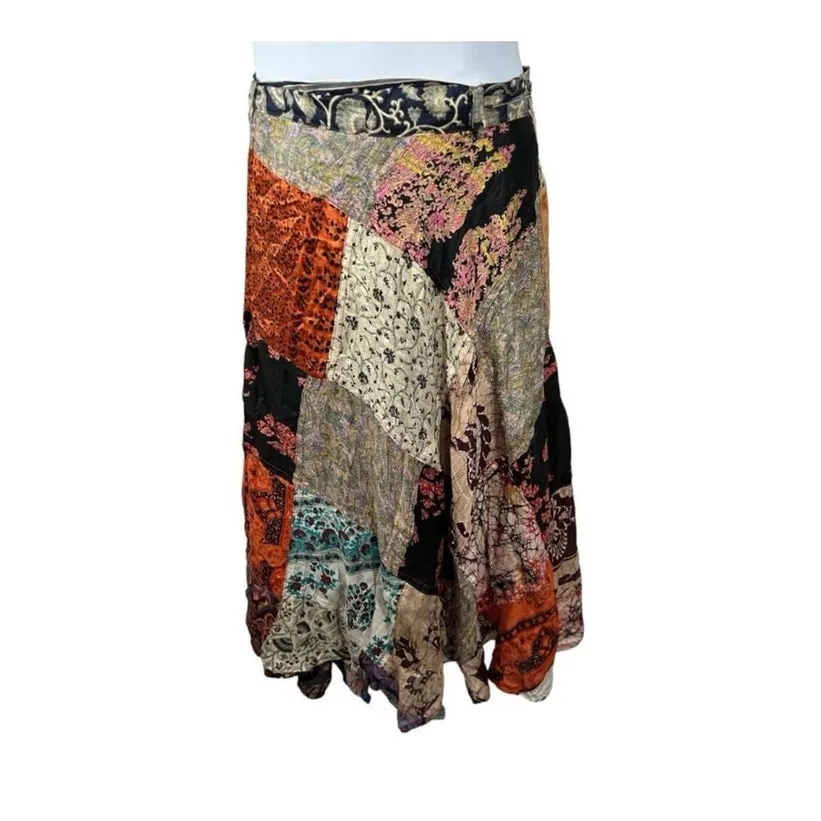Zapata Collection Boho Patchwork Wrap Maxi Skirt Rayon Made in Nepal Pink Size undefined - Image 2