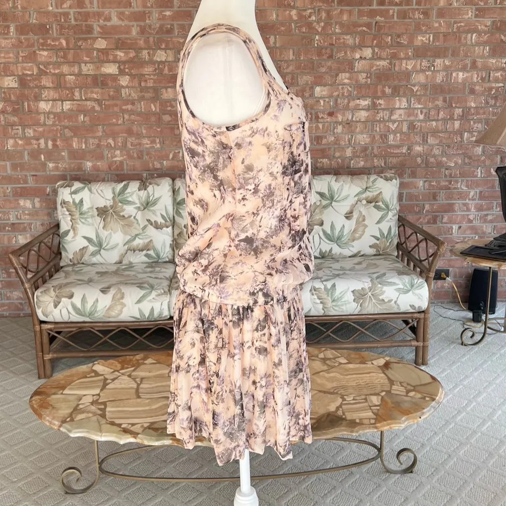 Bar III Dress Drop Waist Mini S Peach Purple Floral Pleated Chiffon - Image 11