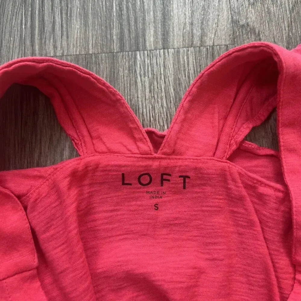 Loft Flutter Sleeve Cross Back Classic Cotton Top Pink Size Small - Image 3