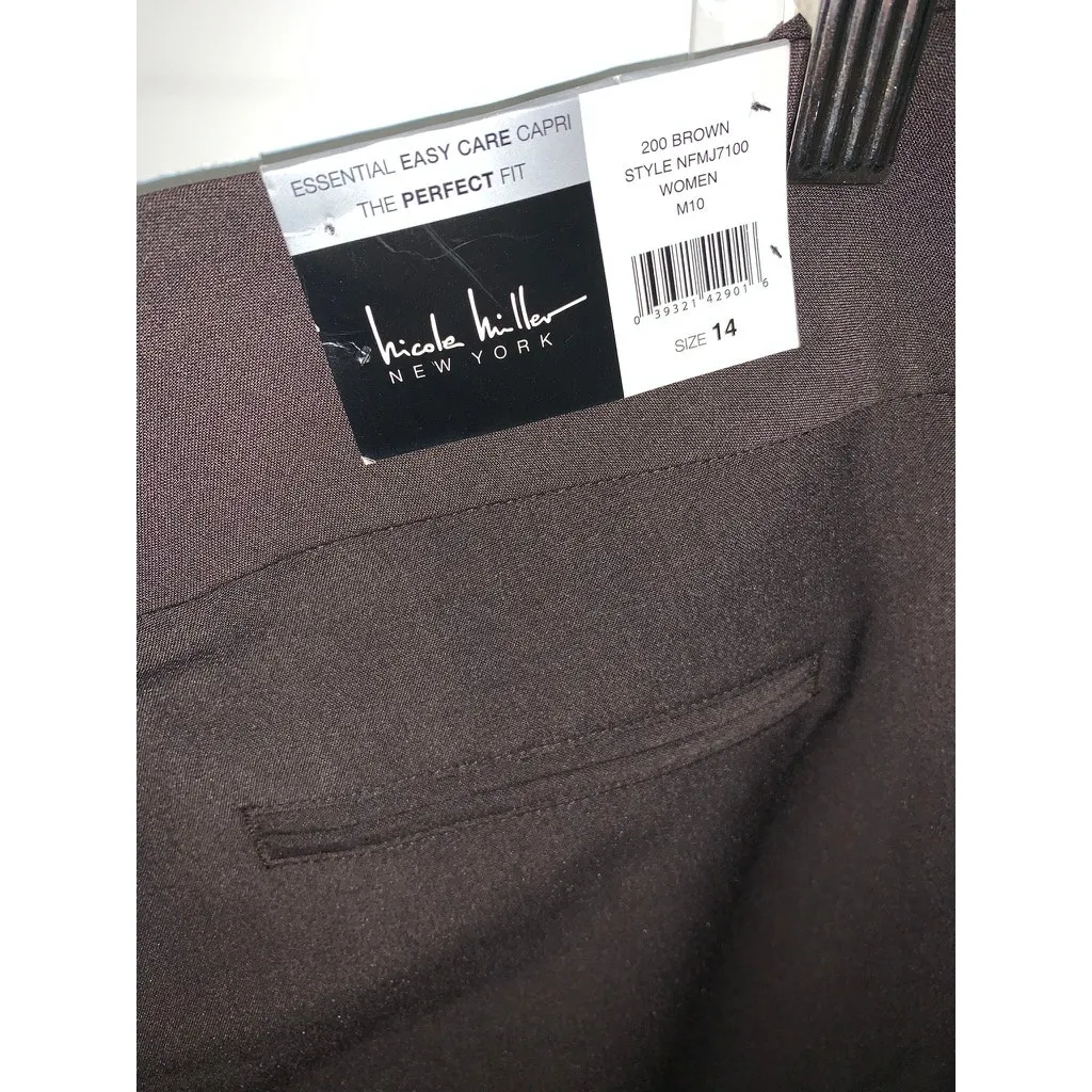 NWT Nicole Miller New York Women's Capri Pants Size 14‎ Brown Casual Stretch - Image 9