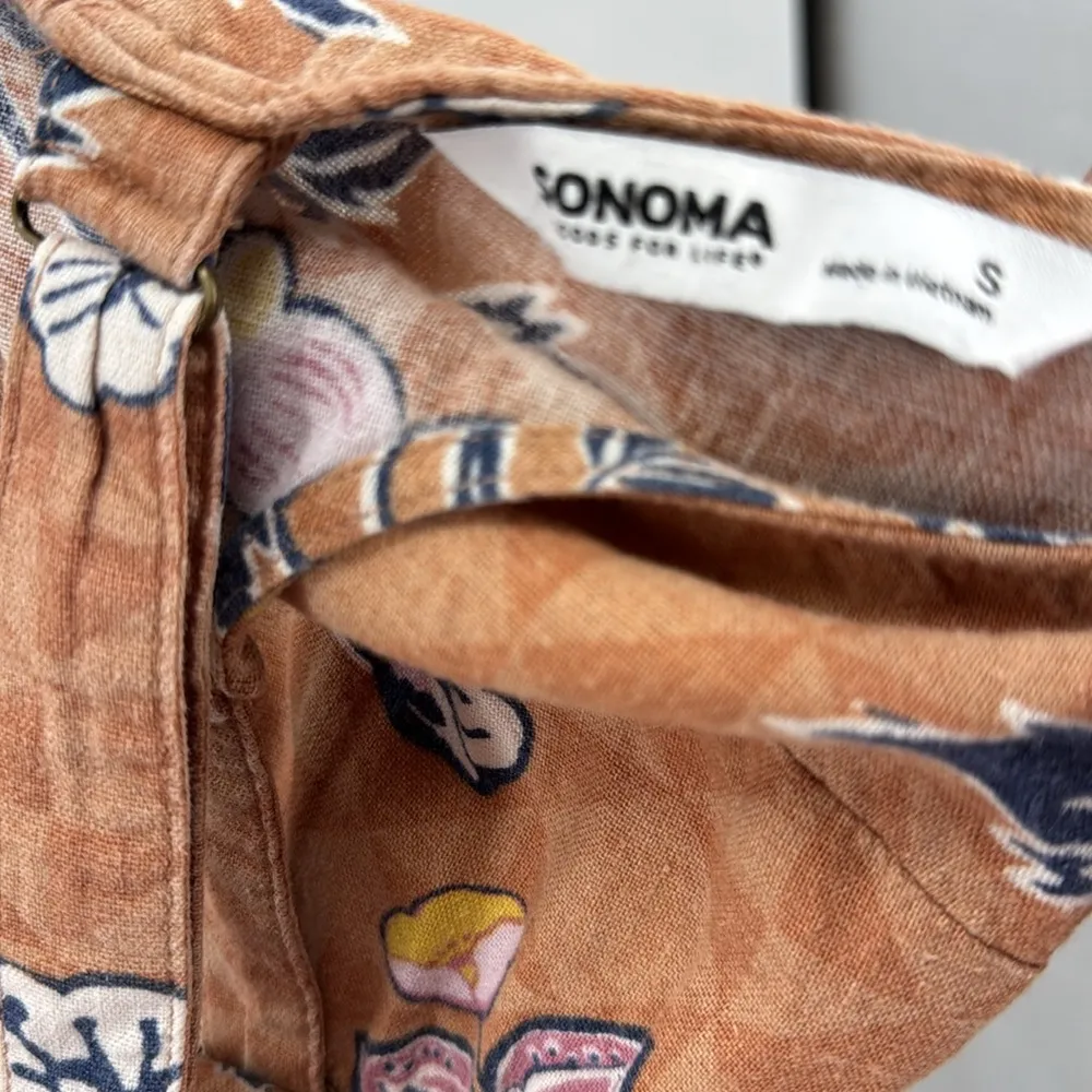 Sonoma Floral Midi tiered sundress Brown Pink adjustable straps S smocked back - Image 9