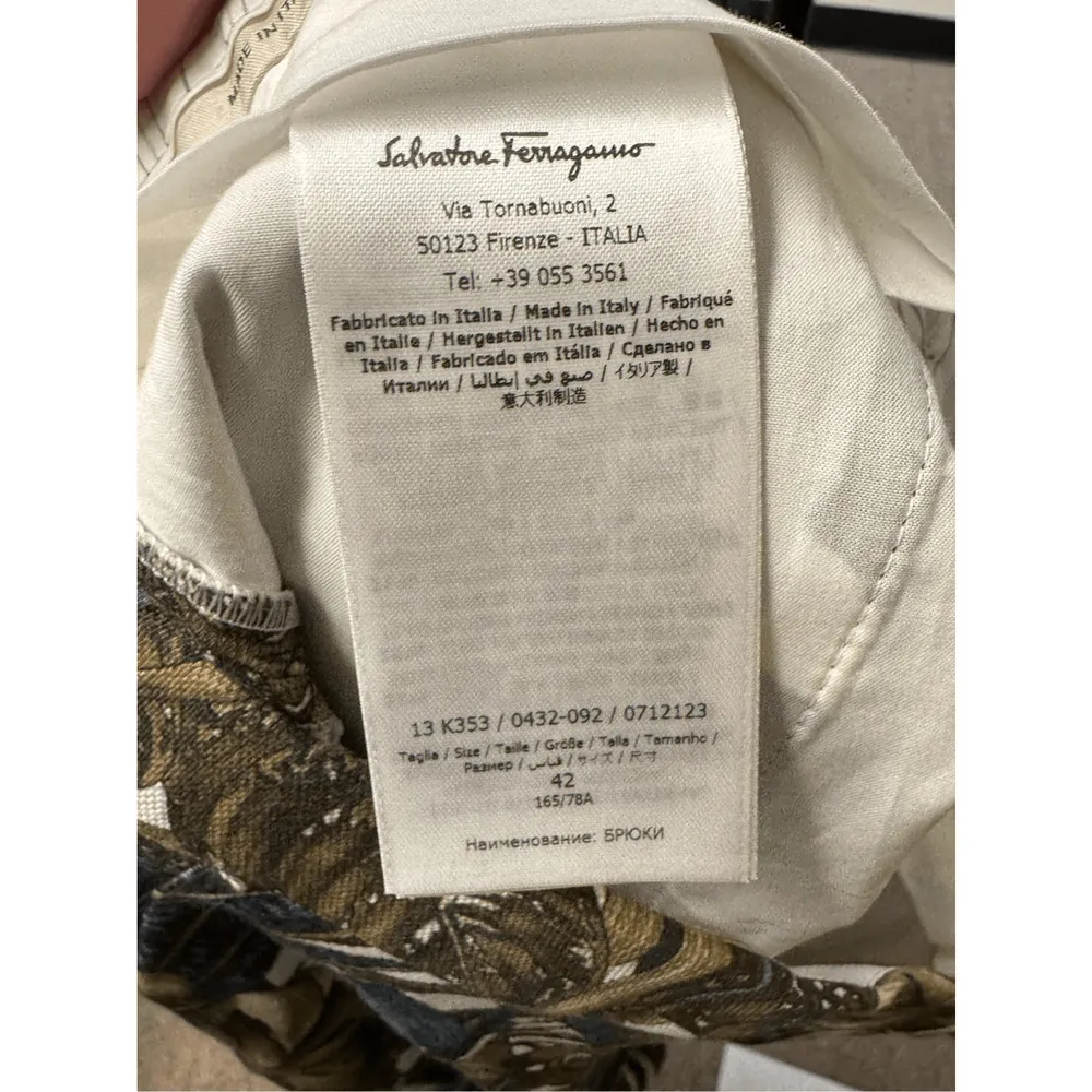 Salvatore Ferragamo NWT Silk Blend Foliage Printed Pants Size EU 42/US 8 - Image 7