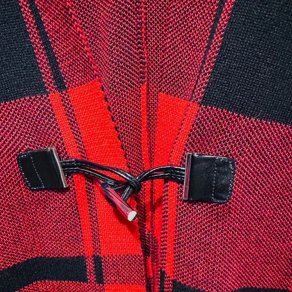 Tommy Hilfiger  Fire Red & Black Buffalo plaid open-front poncho cape w/Toggle - Image 3