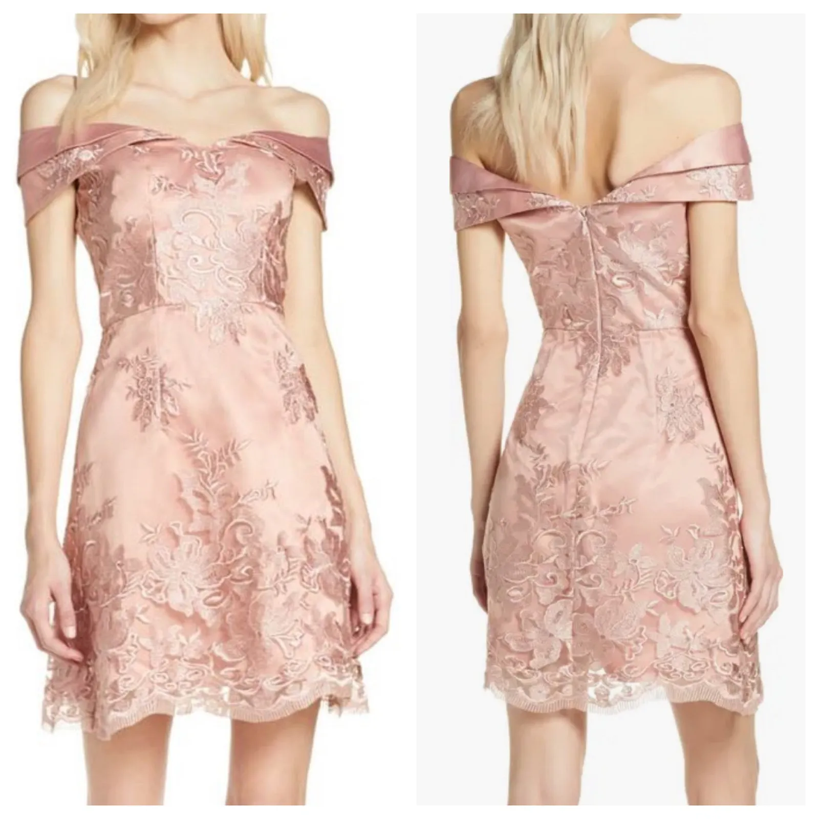 Chi Chi London Mini Dress Off the Shoulder Embroidered Pink Satin New - Image 2