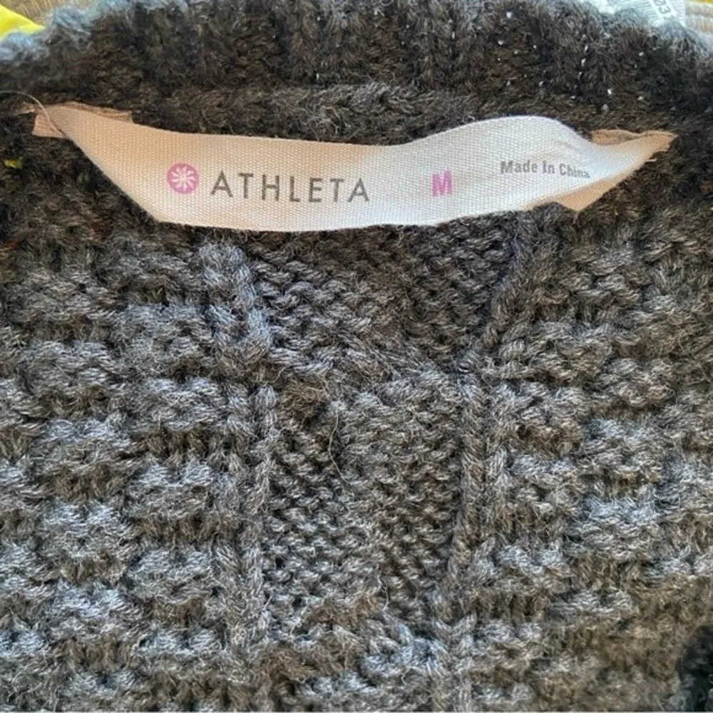 Athleta Charcoal Heather Gray Madera Sweatshirt Wool Cable Knit Sz Medium - Image 8