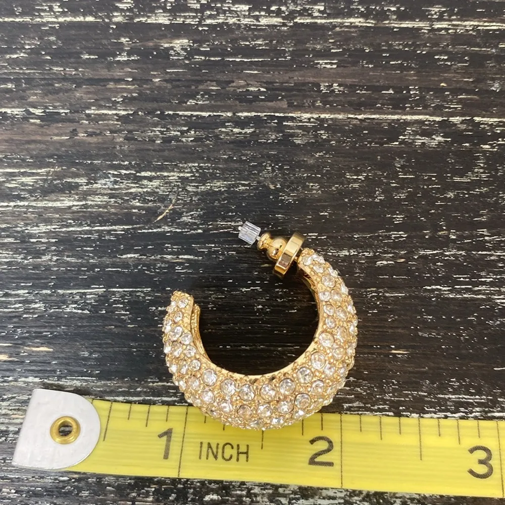House of Harlow Gold & Rhinestone Glass Stones Hoop Pierced Statement Earrings - Image 4