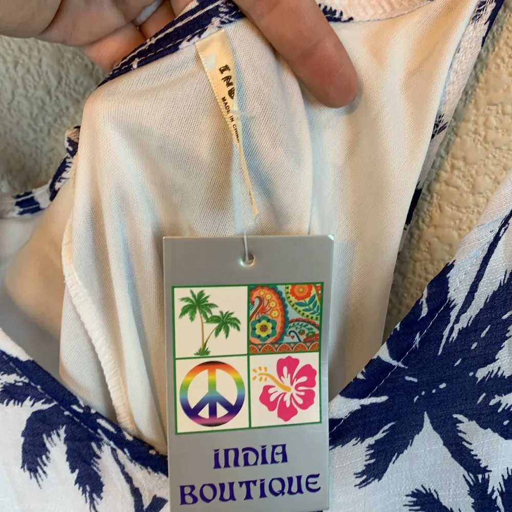 Indie boutique one size palm tree beach tropical vacation shark bite hem Blue - Image 5