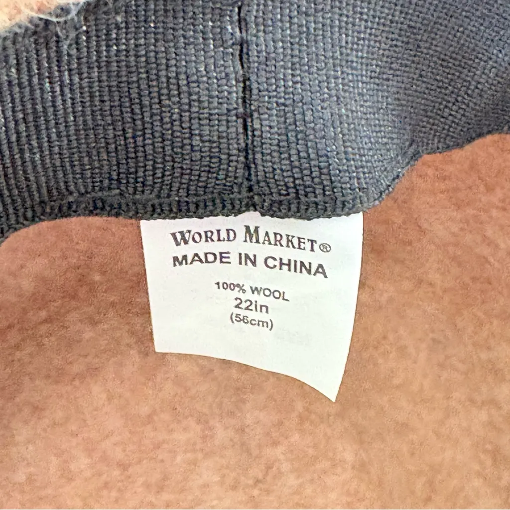 World Market 100% Wool Fedora Western Cowboy Hat Tan Wide Brim Womens Size S 22” - Image 6