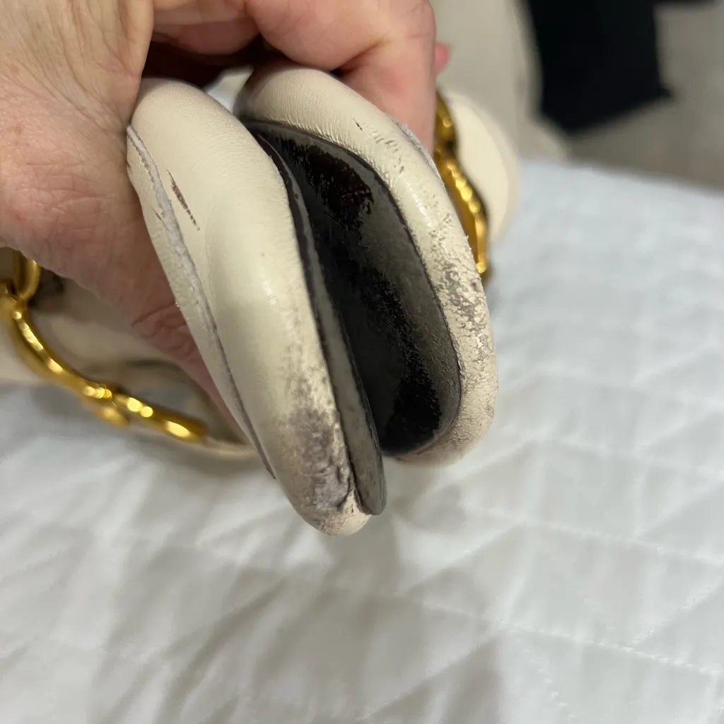 Bibi Lou Molly Backless Loafers Gold Metal Leather Anthropologie Cream Loafers Size 9 - Image 5