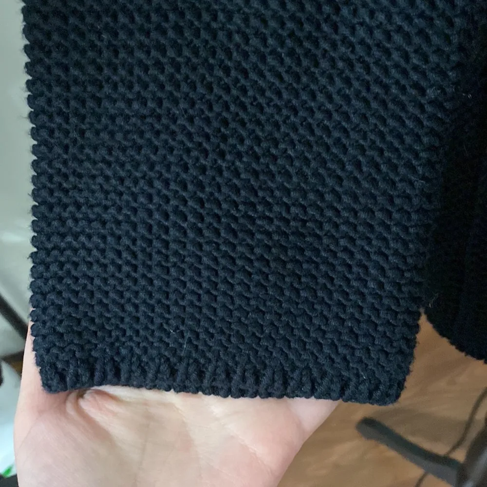 Talbots black cotton zippered chunky knit stand collar cardigan size S - Image 93