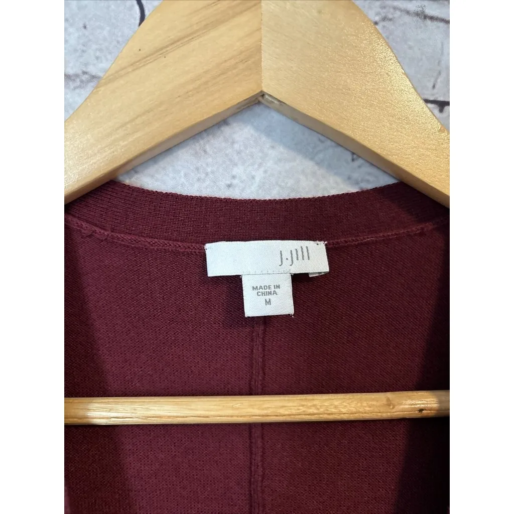 J. Jill Burgundy Cardigan Sweater V Neck Women’s Cardigan Polyester Wool Blend M Size M - Image 2
