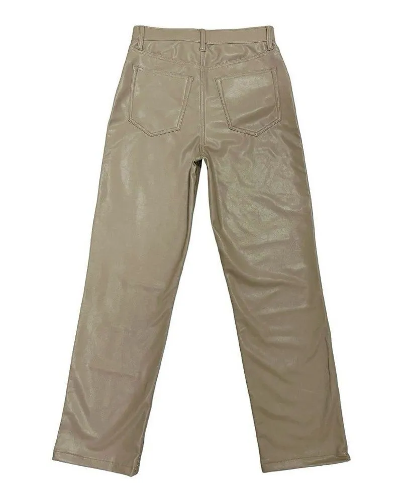 Abercrombie & Fitch The 90s Straight Ultra High Rise Faux Leather Pants Tan 27/4 - Image 4