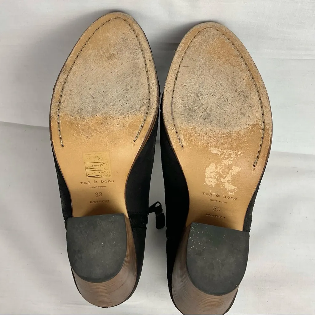 Rag & Bone Black Suede Leather Margot Boot Sz 39 Ankle Booties Distressed - Image 7