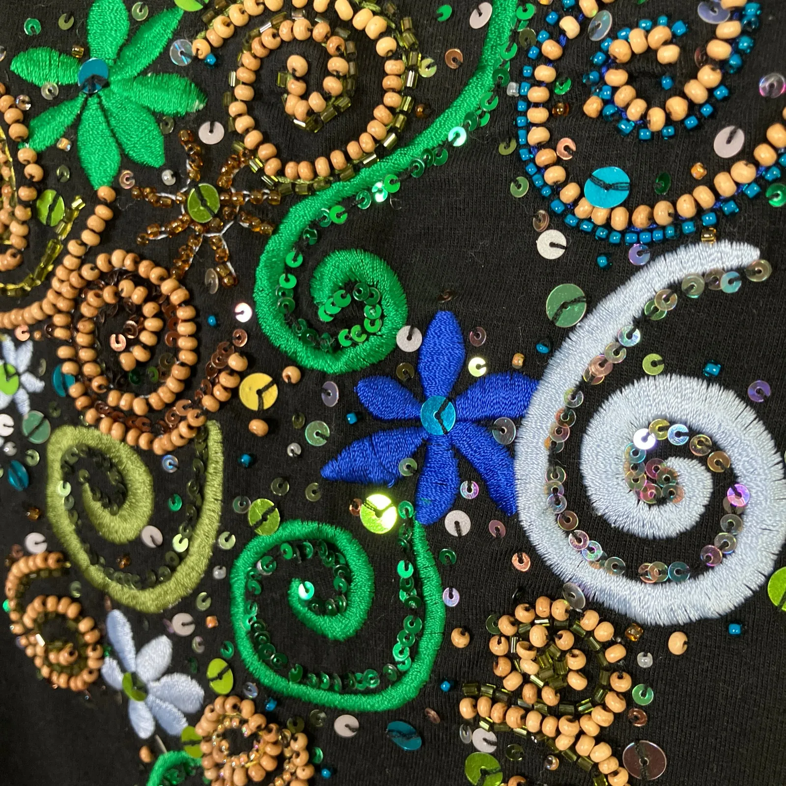 BCBGMaxAzria Black Sequin Swirl Embroidered Tank Top Scoop Neck Womens XL - Image 3