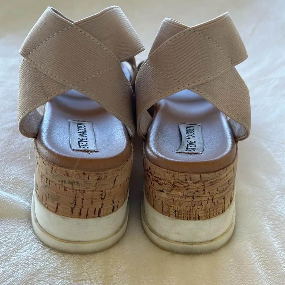 Tan Steve Madden Platform Bandi Wedge Sandals - Image 5