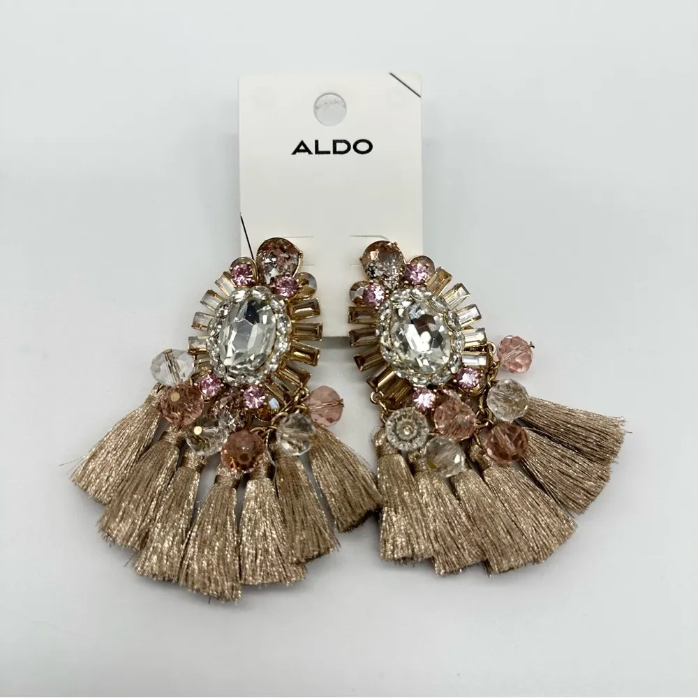 ALDO Gold Brown and Pink Fashion Tassel Earrings Brand New - Image 2