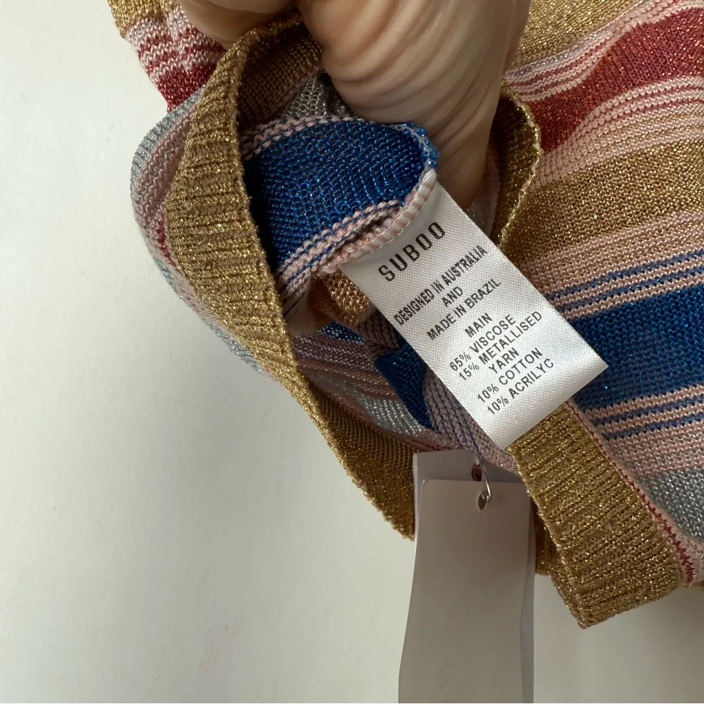 Suboo Mila Colorful Metallic 70s Stripe Crop Tank Top XS NWT Gold - Image 5