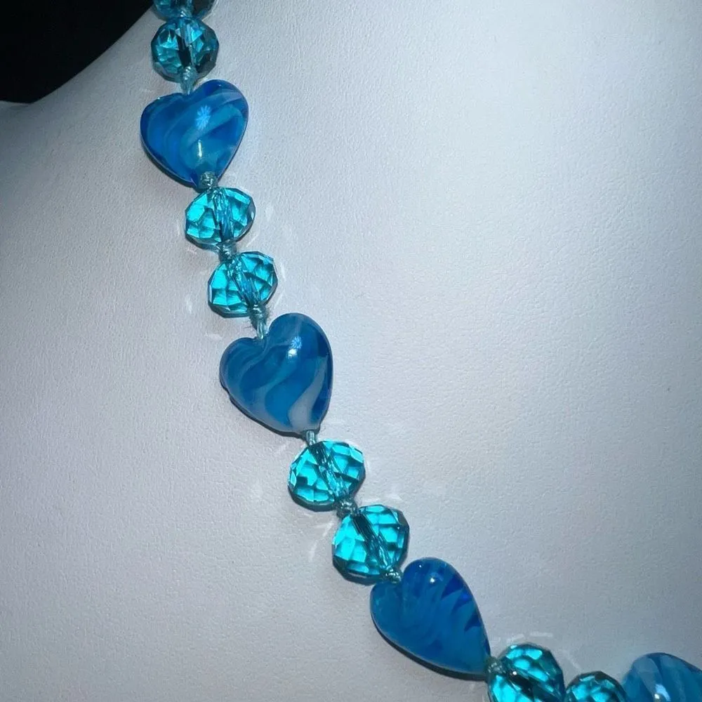 Heart‎ Shaped Art Lamp Glass and Crystal Necklace Blue - Image 3