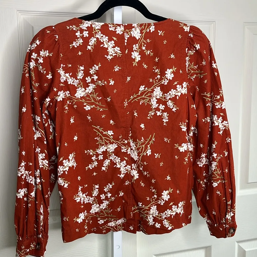 Madewell Corduroy Shirred-Sleeve Button-Front Top in Farmstand Bouquet - Image 5