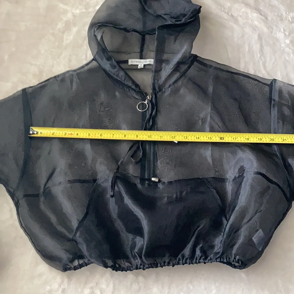 Like New! Great looking sheer, black hoodie top - Image 6