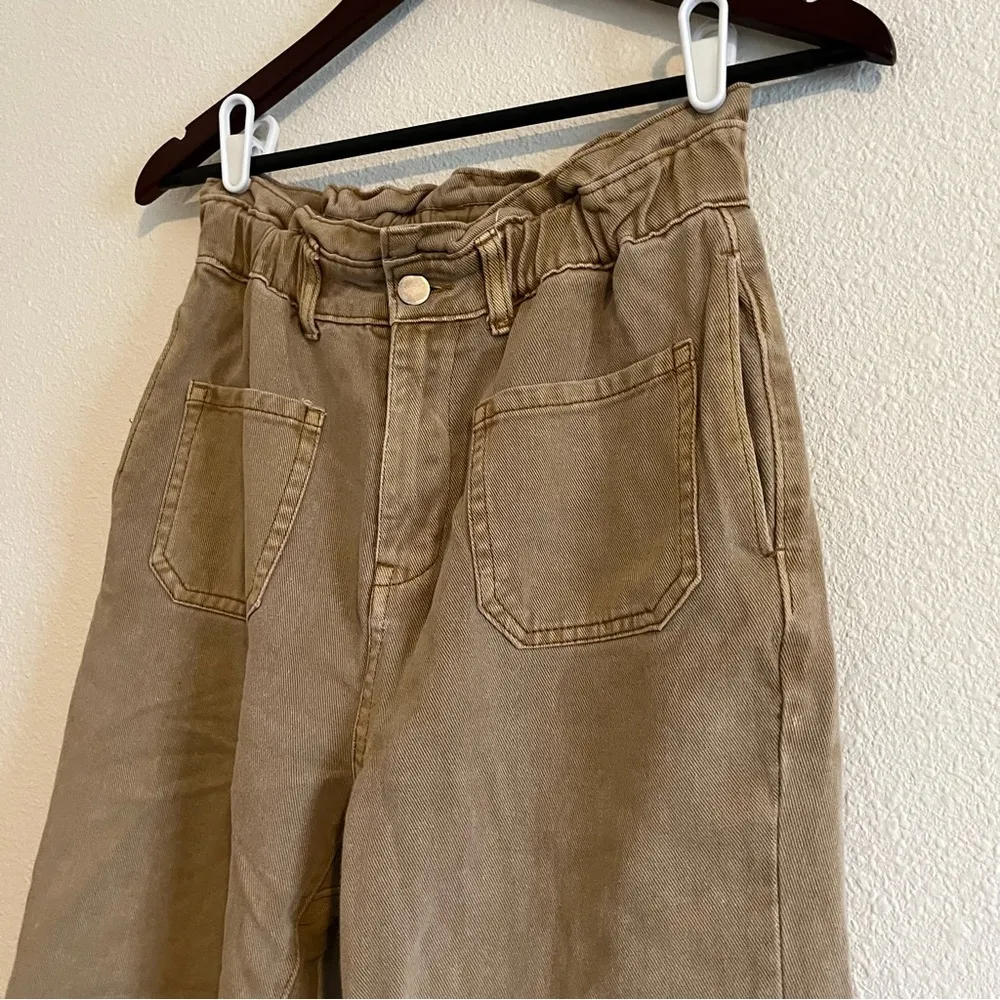 Bohme Women's Tan Straight Leg Khaki High Rise Paper Bag Pants Size Small - Image 6