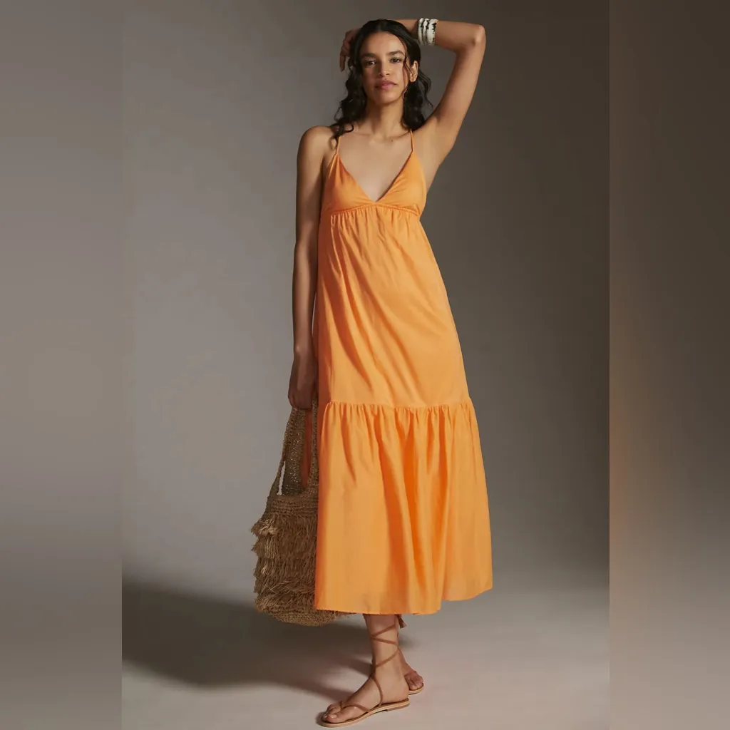 NWT Faithfull the Brand Willonna Cotton Tiered Midi Dress Mango Orange Size 10 - Image 4
