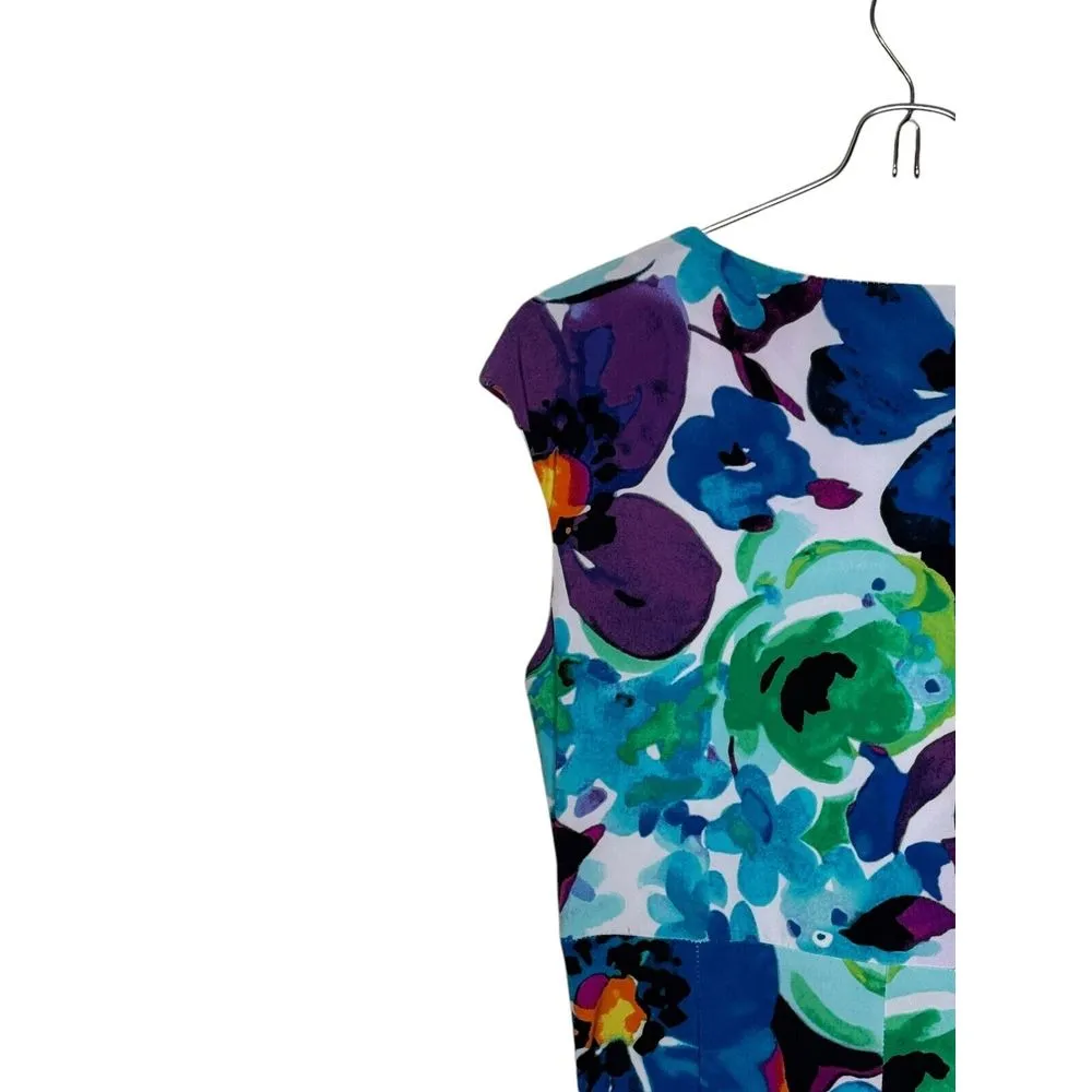 Lauren Ralph Lauren Women's Dress‎ Floral Cap Sleeve V-neckline Jersey Sheath 2 - Image 7