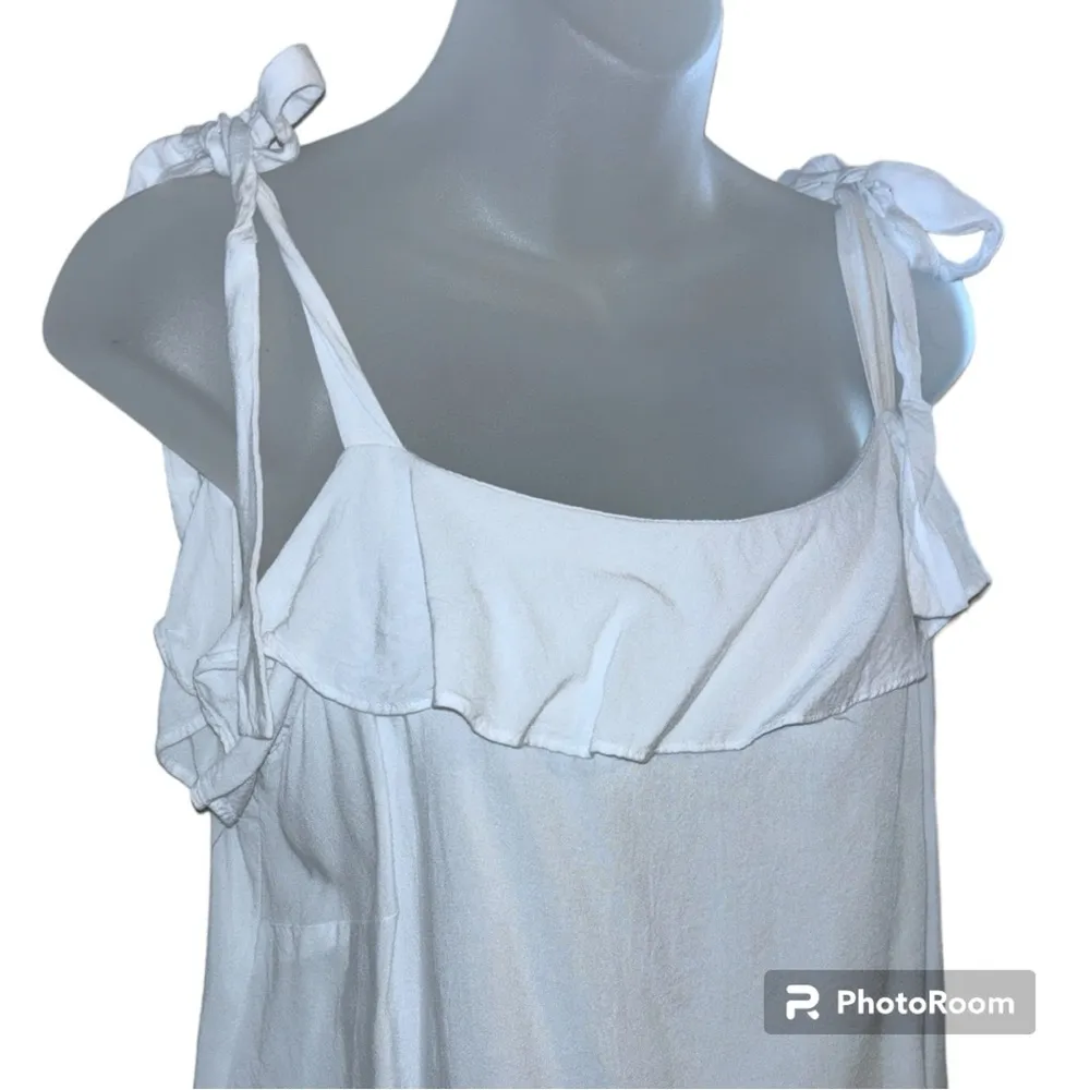 White Ruffle Tie Shoulder Tank Top Size Large - Image 3